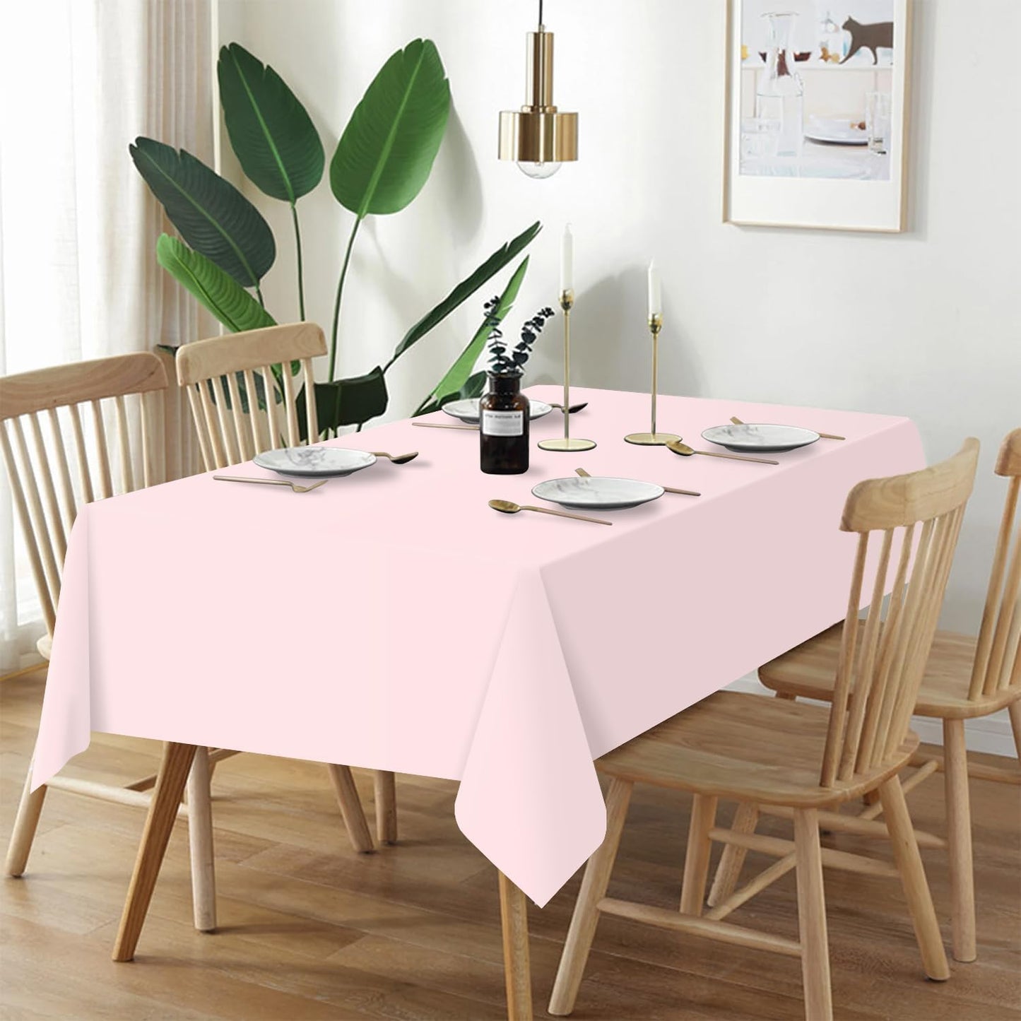 QIKSION Plastic Table Cloth Disposable 3 Pack, 54 x 108 Inch Tablecloths for Rectangle Tables, Pink Plastic Table Cover