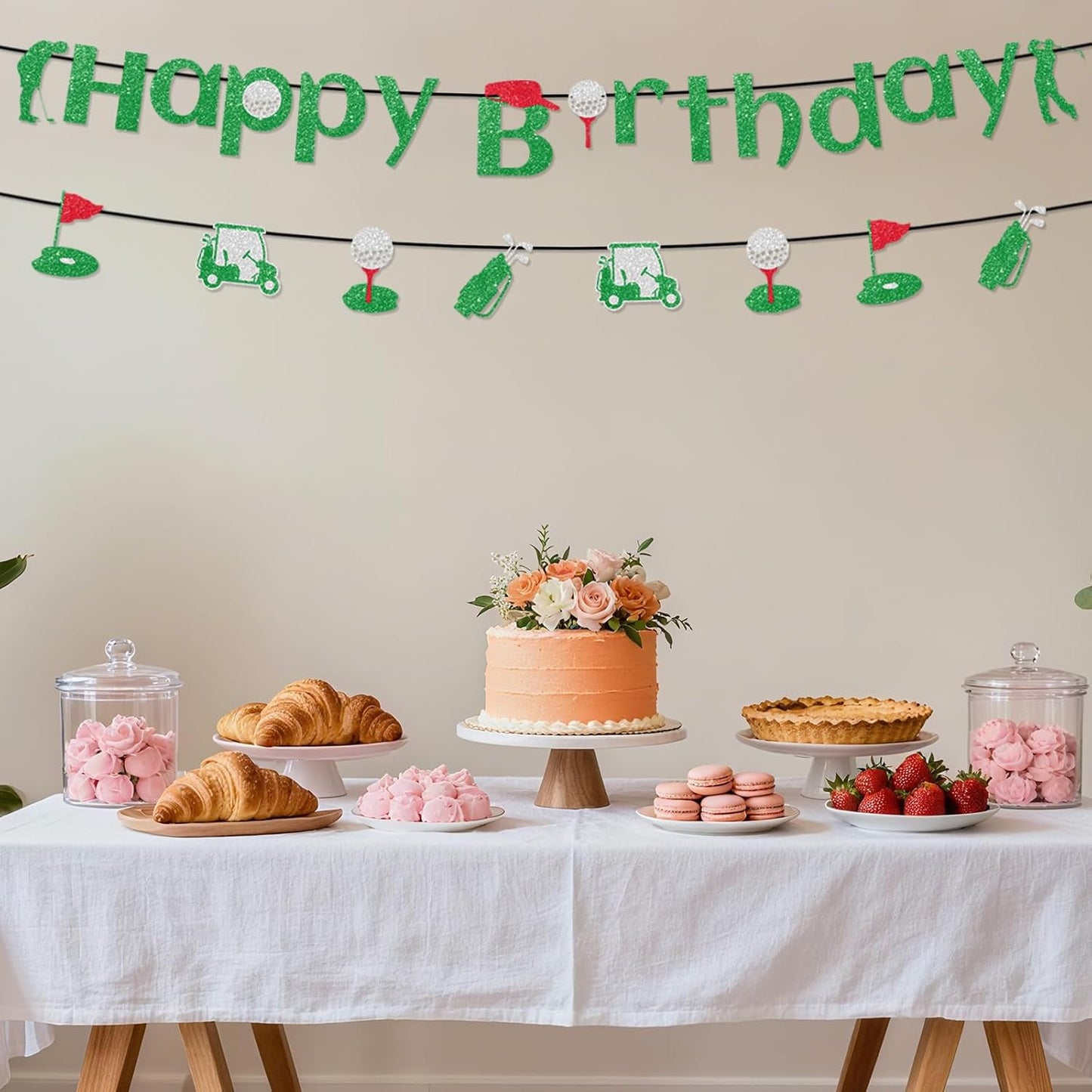 Golf Happy Birthday Banner, Pre-Strung Glitter Sports Theme Golf Party Decorations for Children Adults Birthday Retirement Party Celebration Supplies
