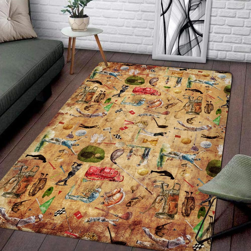 Custom Golf Area Rug, Golf Rugs for Living Room, Non Slip Area Mat Rugs for Office Living Room Indoor, Golf Carpet Floor Mat Indoor for Boys Golf Home Decor (Golf Equipment)