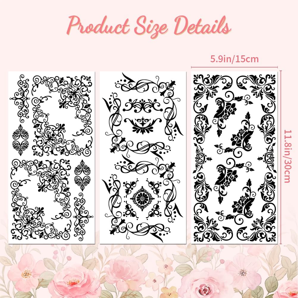 Peacoblue Rub on Transfer Decals for Furniture Crafts 6"x12", 3Pcs Vintage Corners Waterproof UV DTF Transfer Decals Sticker for Dresser Lingerie Chests Drawer Glass Porcelain Wood
