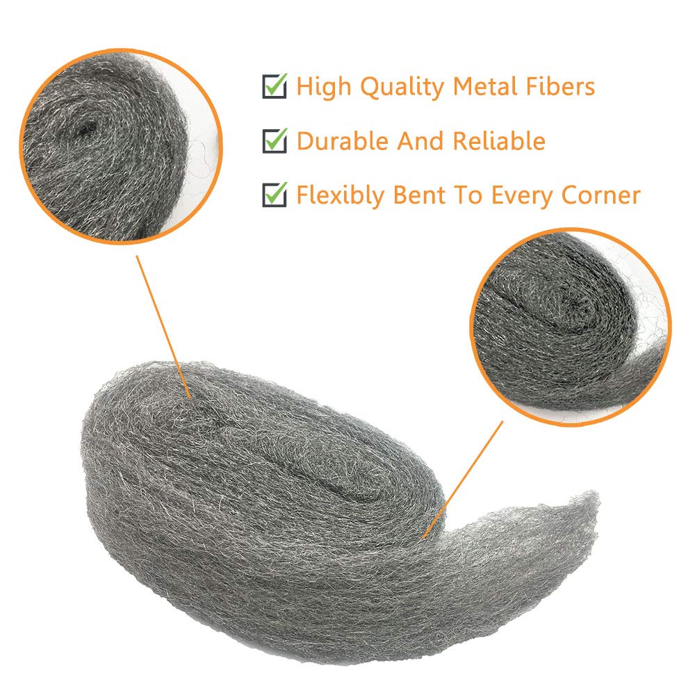 Steel Wool Fill Fabric DIY Kit, Steel Wool for Mice Control Away from Holes/Siding/Pipeline/Vents in House, Hardware Cloth Coarse Wire Wool Hardware Cloth, 3 Pack × 10FT
