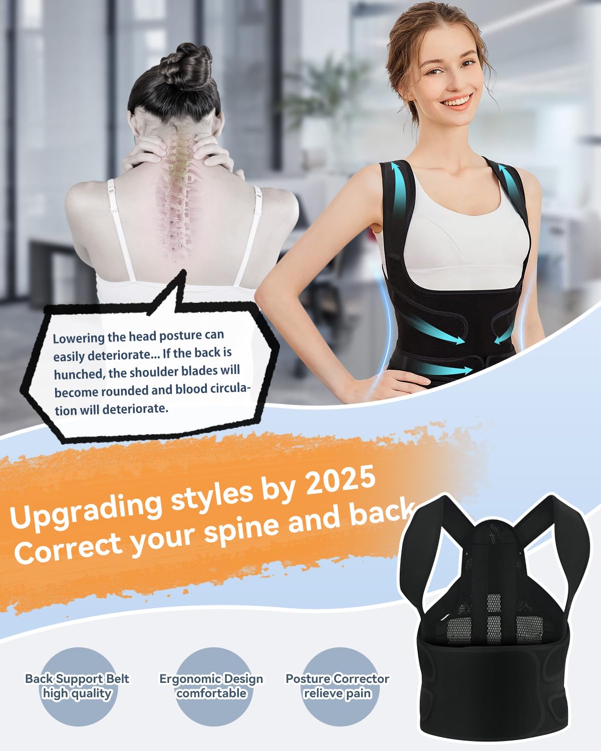 Posture Corrector for Women & Men, Back Brace Adjustable Full Back Support - Shoulder Straightener for Upper & Lower Back Pain Relief, Scoliosis, Hunchback, Hump, Thoracic Spine Correc (Medium)