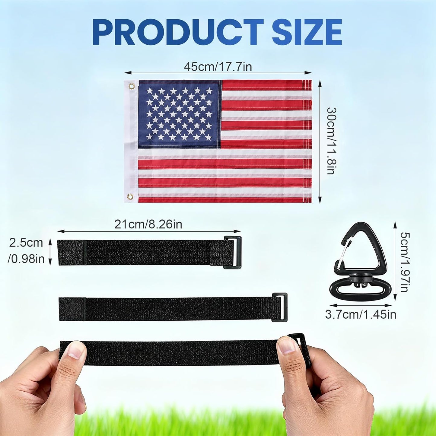 Golf Cart Flags 2Pcs, 12" x 18" American Flags for Golf Cart, USA Golf Flags with Elastic Strap Bracket, Golf Cart Accessories Boat Flag for Bike, Car