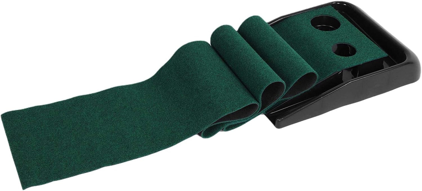 Golf Putting Trainer Mat Foldable Indoor Outdoor Practice Green Fairway Pad with Automatic Ball Return Slope for Home Office Balcony Grass 2.5M Length Flocking Blanket Material