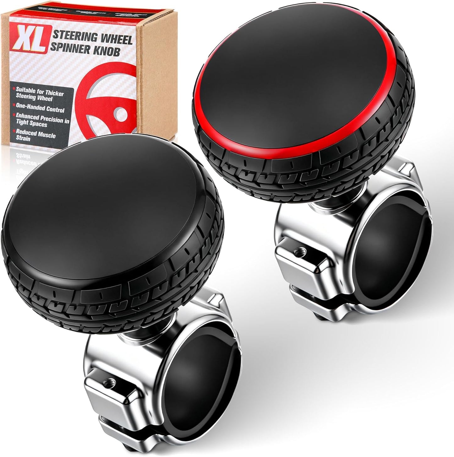 2 Pack Large Steering Wheel Knob Spinners, Vehicle Steering Wheel Spinner Ball Durable Suicide Knob for Car, SUV, Trucks, Tractors, Boat etc (Red,Black)