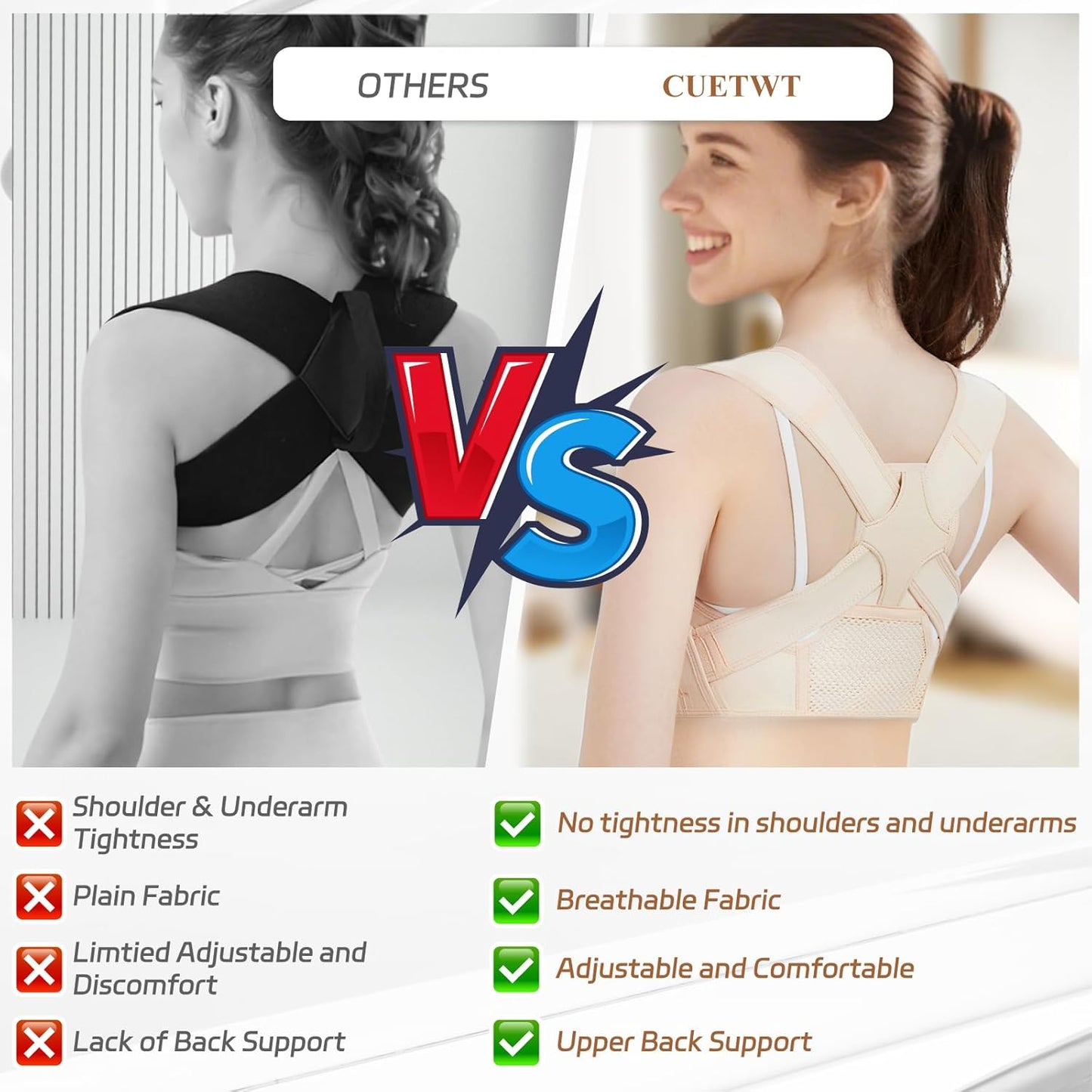 Posture Corrector for Women and Men, Adjustable Back Brace Posture Corrector with Shoulder Brace & Back Straightener, Upper Back Support for Clavicle, Neck, Shoulder Pain Relief (Beige, Large)