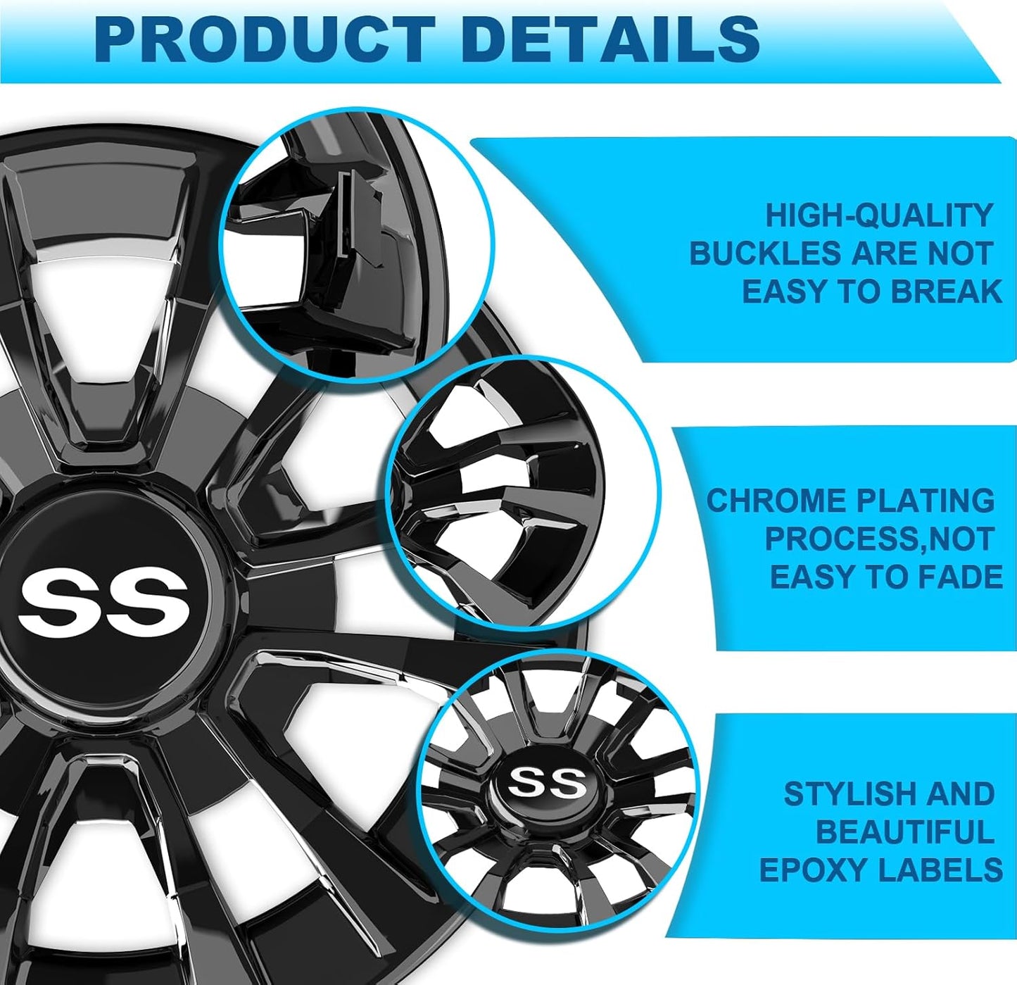 Golf Cart SS Wheel Covers Hub Caps, Golf Cart 8 Inch Wheel Hubcaps for Club Car EZGO Yamaha and Most Golf Carts (Except RXV), 6-Spoke Design, Set of 4 Golf Cart Black Hubcaps Wheel Covers