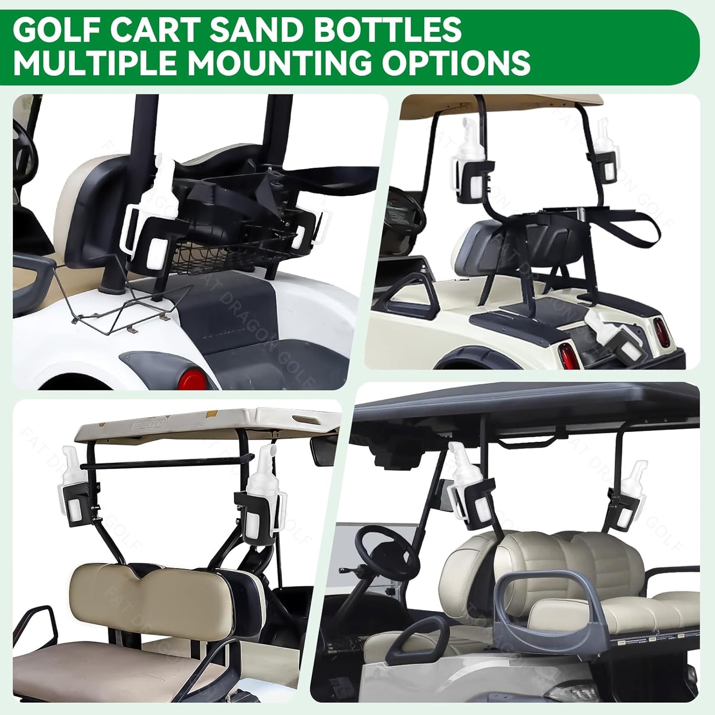 Panglong Universal Golf Cart Sand Bottle with Handle 2PC, Dual Installation Options No-Drilling/Drill Divot Filler Sand Bottle-35oz ABS, Suitable for Yamaha, Club Car, EZGO Models
