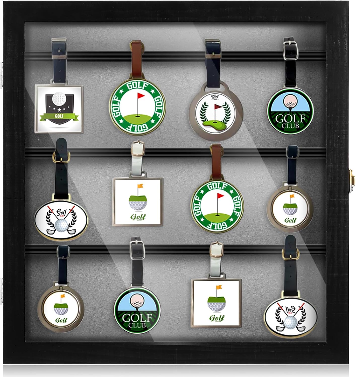 Golf Bag Tag Collection Display Case Holds 40 Bag Tags 16.54 x 15.35 x 1.77 Inch Wall Mount Wooden Shadow Box W/98% UV Acrylic Door Lockable Storage Display Box for Collection