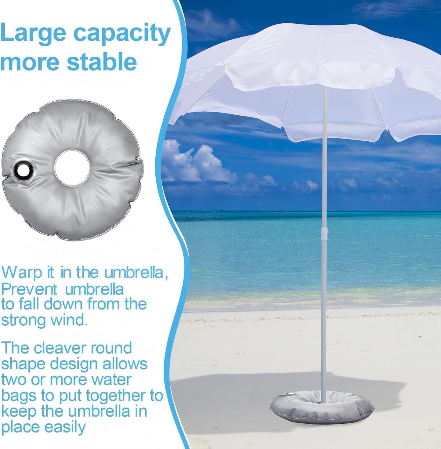 Tondiamo 2 Pcs 20.87 Inch Water Umbrella Weight Bags Flags for Base Stand Outdoor Collapsible Portable Sunshade Base Holder Bags for Beach up to 26.5 lb Water, 20.87 Inches in Outer Diameter