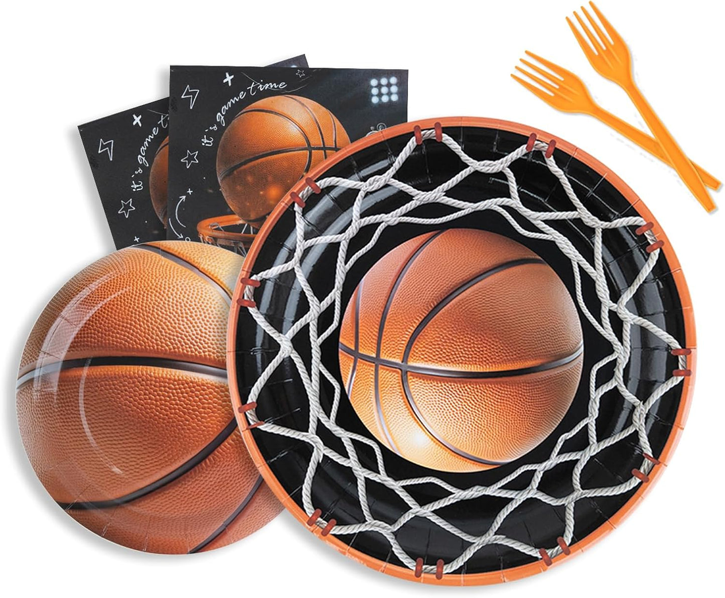 96Pcs Basketball Party Decorations | Serve 24 - Basketball Theme Birthday Party Tableware Set Includes Plates, Forks, Napkins, Supplies for Kids Boys Sport Party Decor
