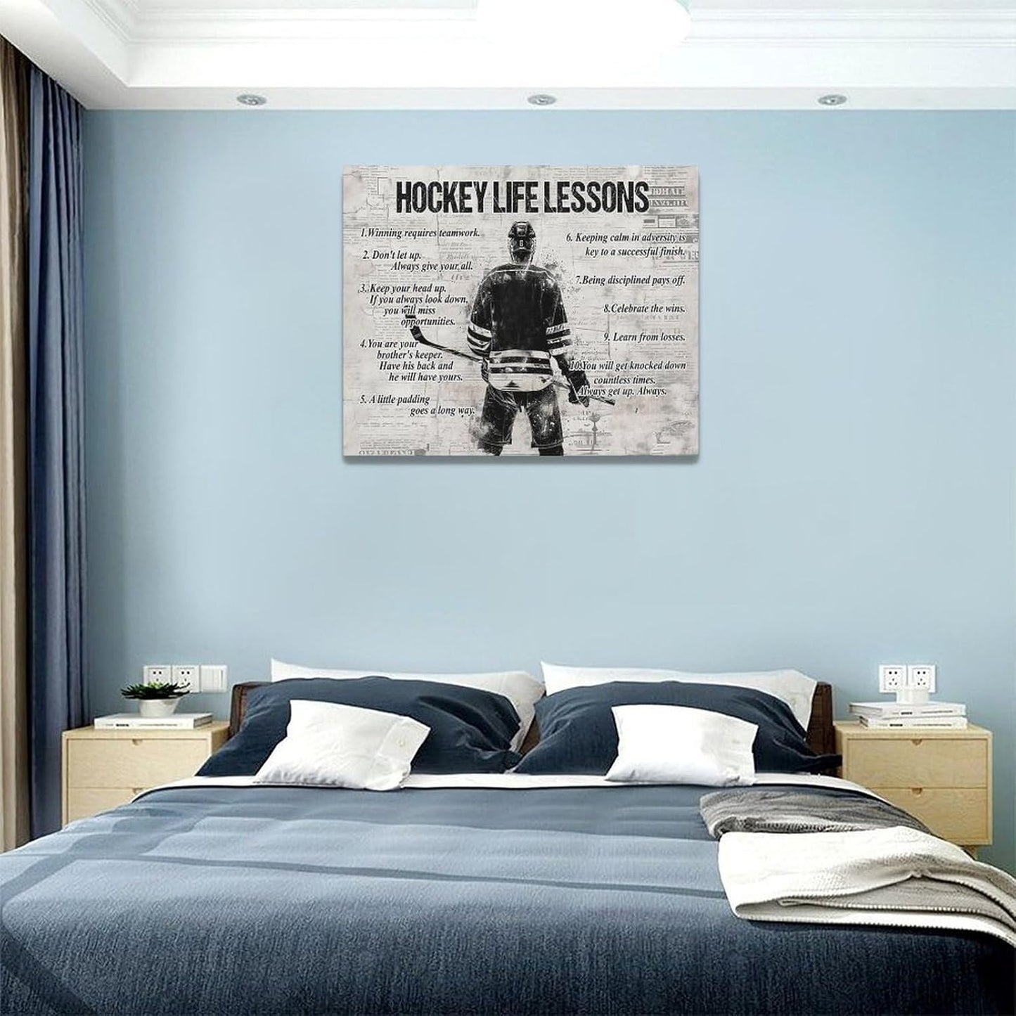 Vintage Hockey Sports Wall Art Hockey Life Lessons Wall Decor Golf Sign Retro Poster Boy Men Room Motivational Decorations Canvas Print Painting Artwork for Bedroom Bathroom Living Room 20"x16"