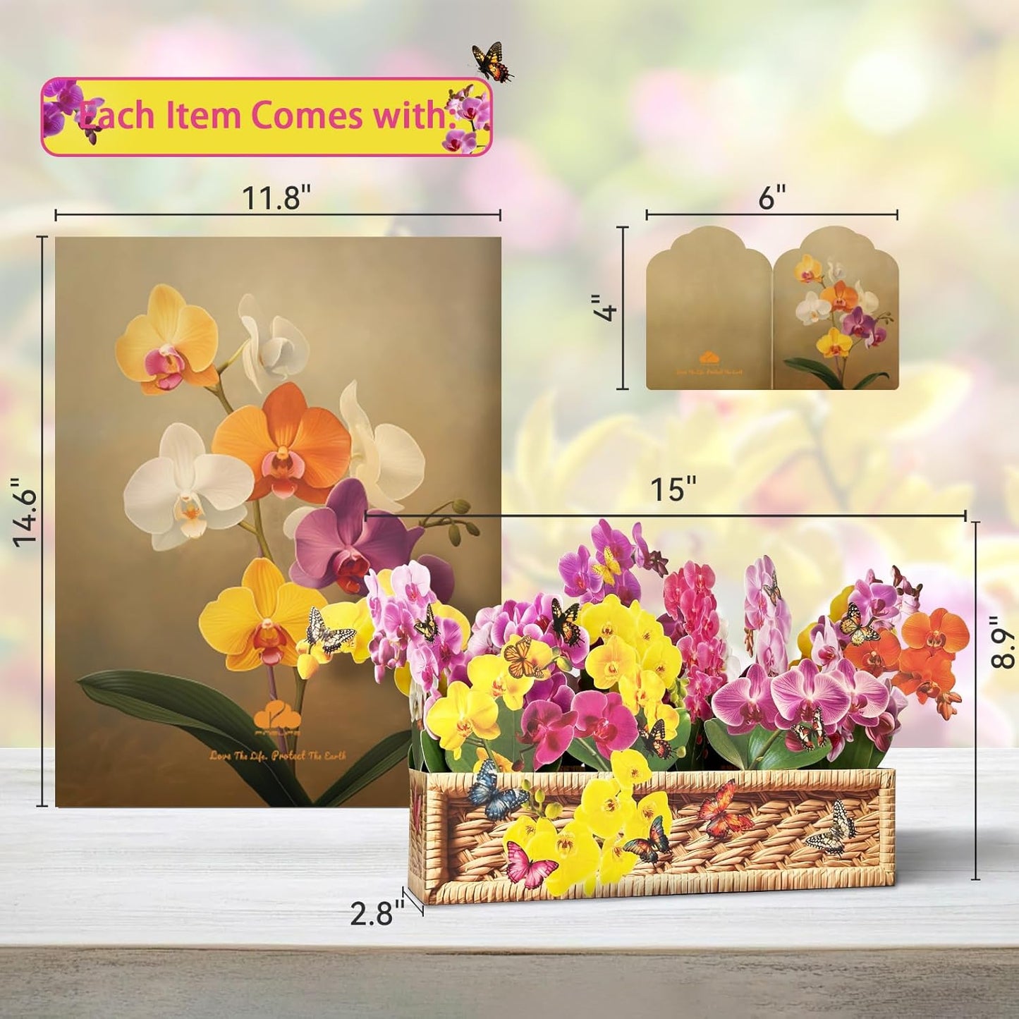Paper Pop Up Orchid Bouquet Flower Card for Birthday, Holidays, Encouragement, Graduation Gift With Note Card & Envelope (Phalaenopsis Garden)