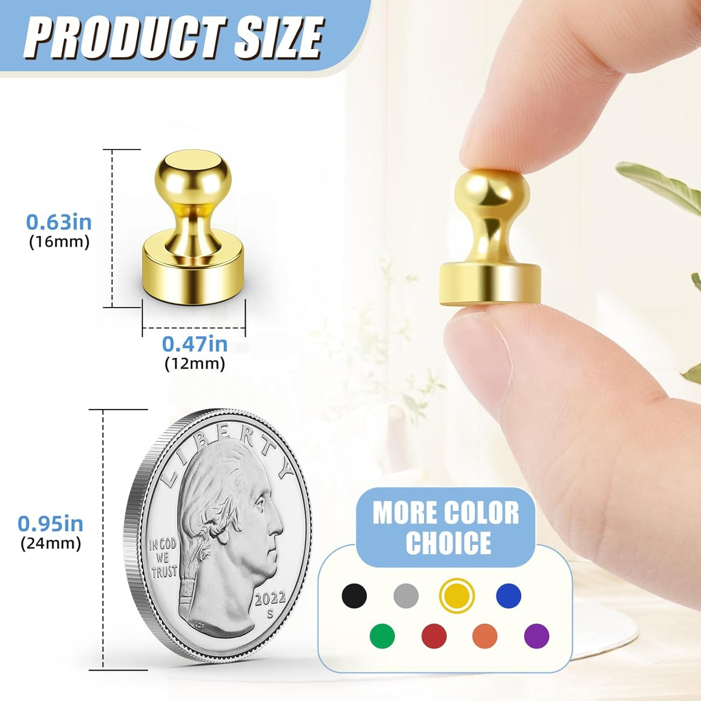 FINDMAG 16 Pack Fridge Magnets, Refrigerator Magnet Small Magnets for Whiteboard, Strong Neodymium Magnet, Rare Earth Magnet for Wall Hanging, Classroom (Gold)