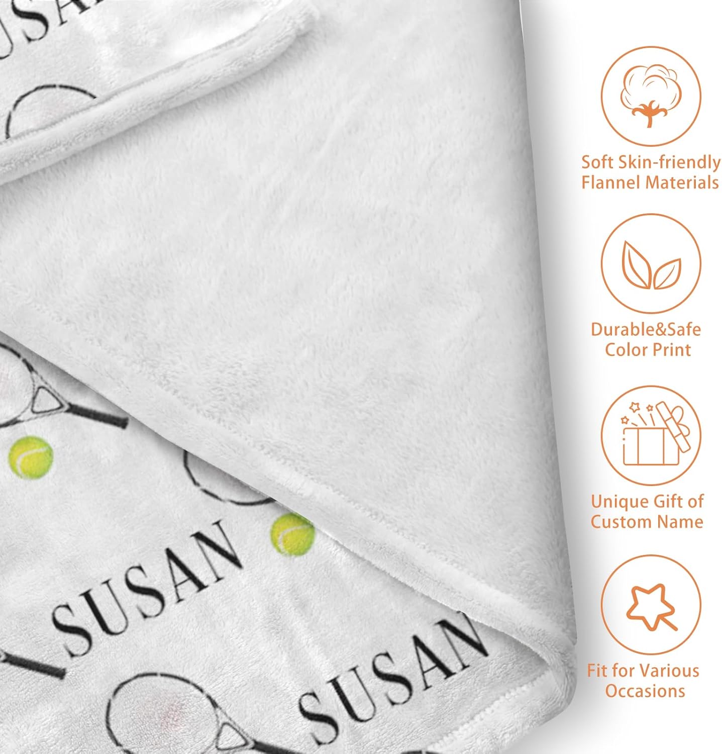 Custom Name Tennis Blanket - Personalized Names Soft Plush Flannel Throw Blankets for Baby Kids Teen Boys Girls Holidays Birthdays Gifts Color19