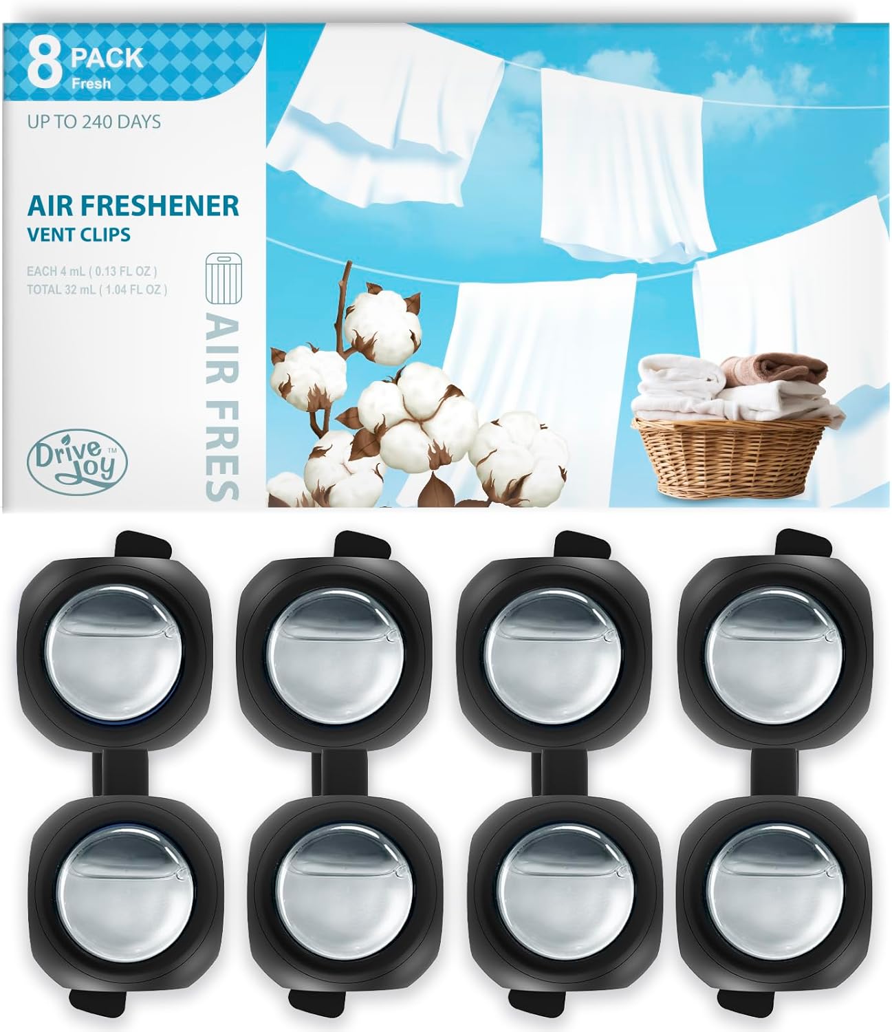 Car Air Freshener Vent Clips, 8 Pack, Provides Long-Lasting Scent, Up to 240 Days (Linen)