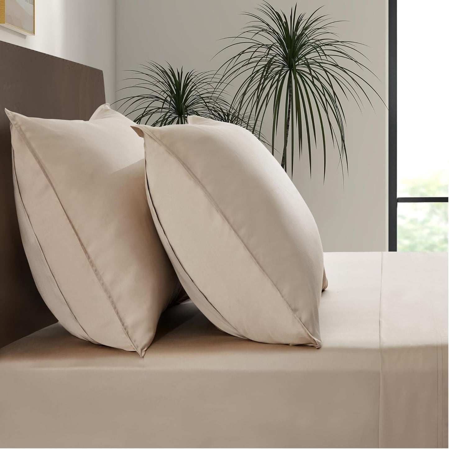 Luxury Bamboo Market | King Envelope Pillowcase Set | 100% Viscose Made from Bamboo | Organically Grown | Ultra Soft | Cooling | 2pcs [Dune]