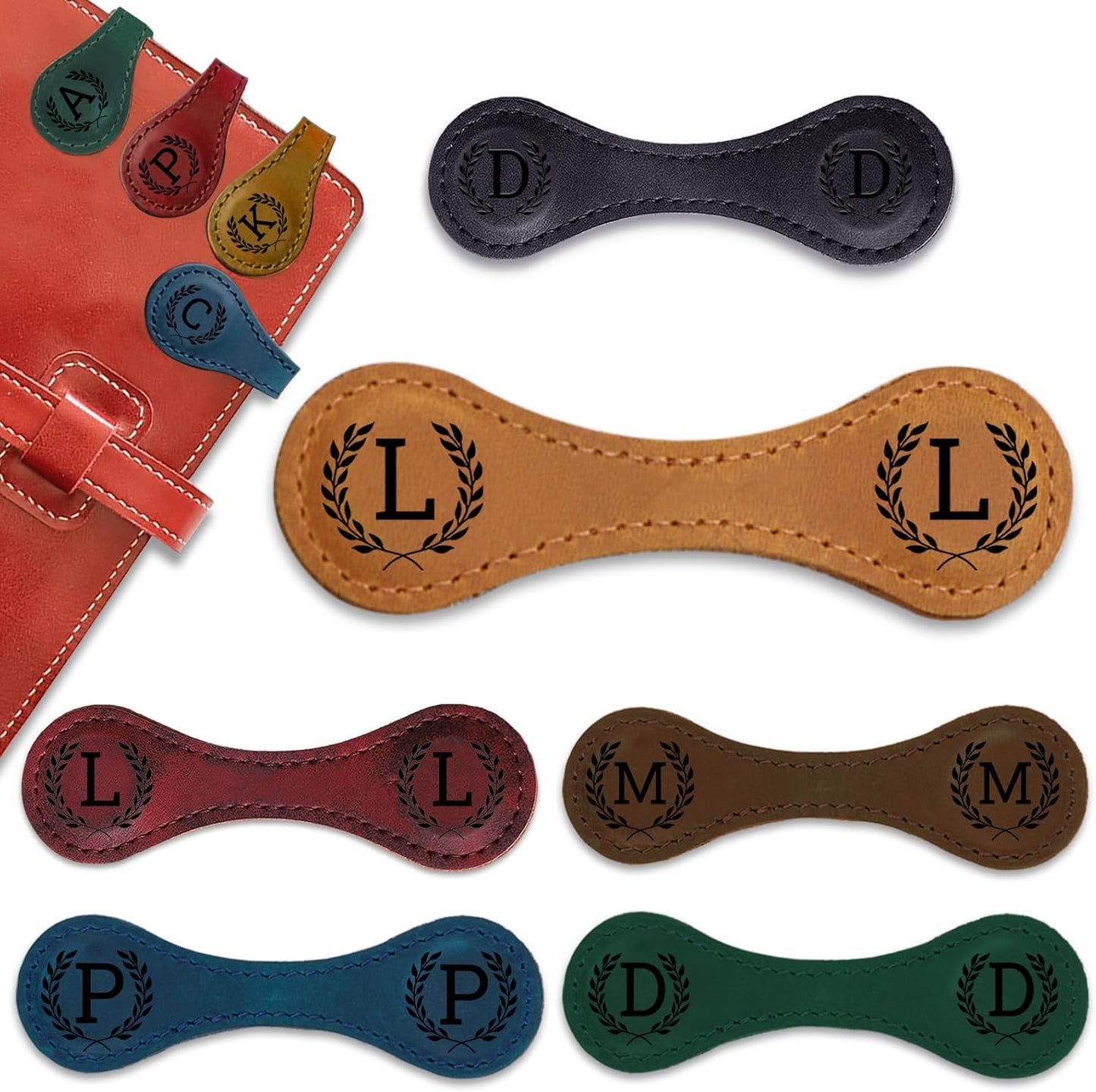 Personalized Magnetic Leather Bookmark - 26 Letters Vintage Engraved Book Marks,Custom Bookmark with Initial,Bookmarks for Women,Reading,Book Lovers (Yellow, L)