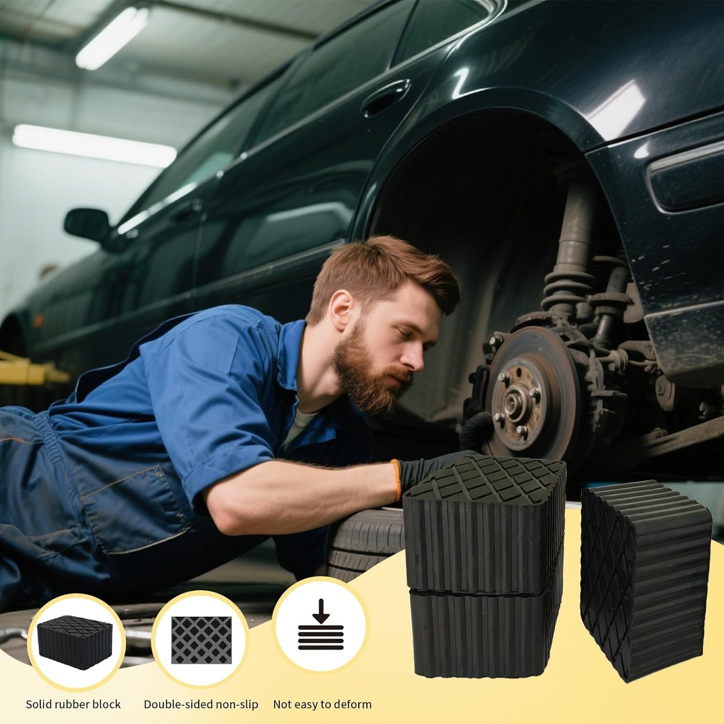 Solid Rubber Auto Lift Block Spacer Pad, Universal Rubber Lift Pads, 6-3/8" x 4-3/4" x 3-1/8" Heavy-Duty Lift Pads for Automobile Lifts, Jacks, Racks, 3000 lbs Capacity, 4Pack