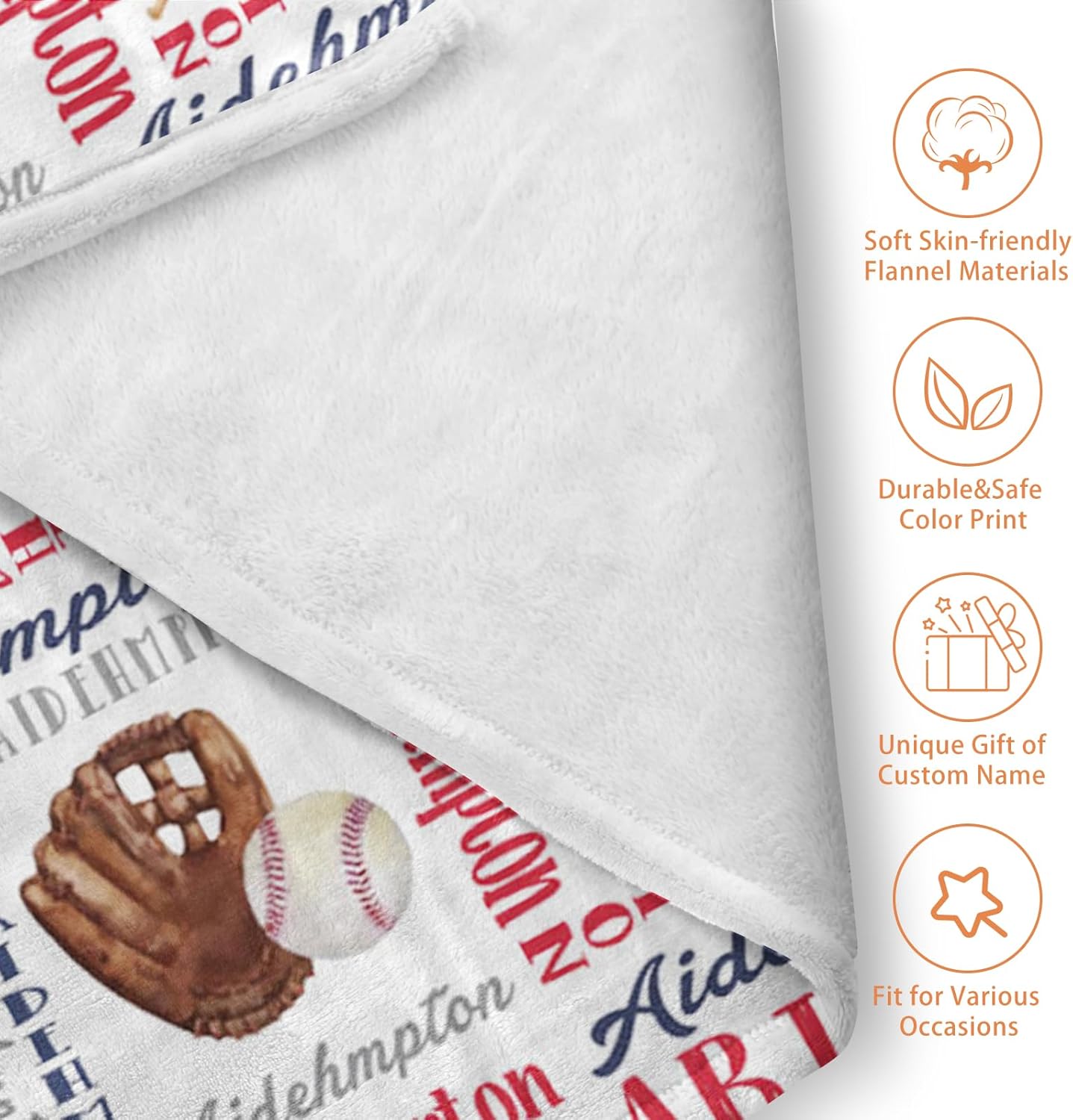 Custom Name Baseball Blanket - Personalized Names Soft Plush Flannel Throw Blankets for Baby Kids Teen Boys Girls Holidays Birthdays Gifts Color04
