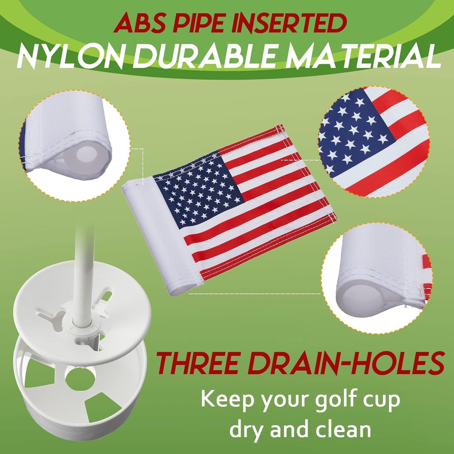 Meooeck 3 Pack Golf Flagstick 3ft Putting Green Pin Flag and Hole Cup Set for Yard Portable 2 Section Fiberglass Mini Golf Set for Driving Range Backyard, Double-side American Flag