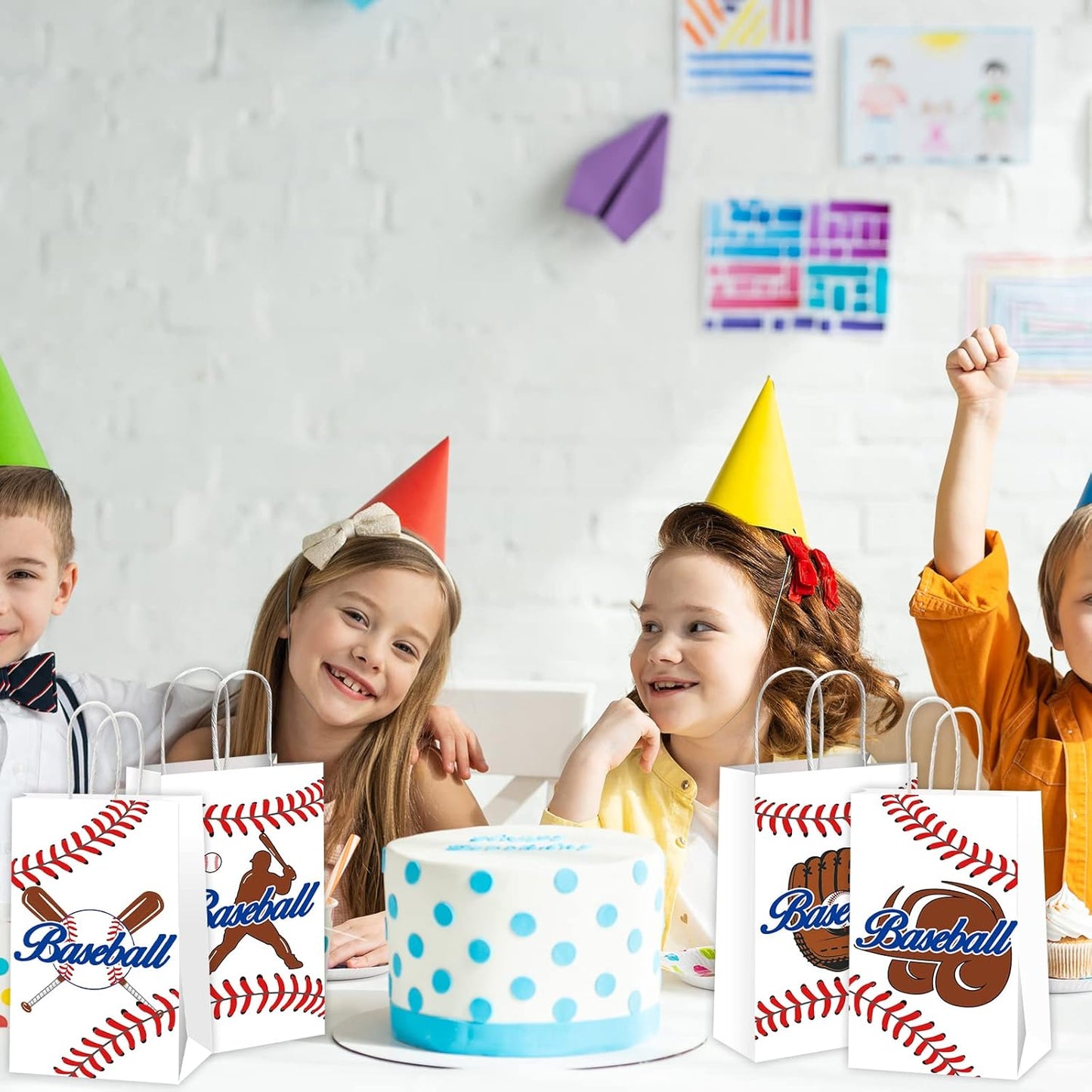 gisgfim 16pcs Baseball Theme Party Candy Goodie Favor Bags with Handle for Birthday Party & Baby Shower Decoration Supplies