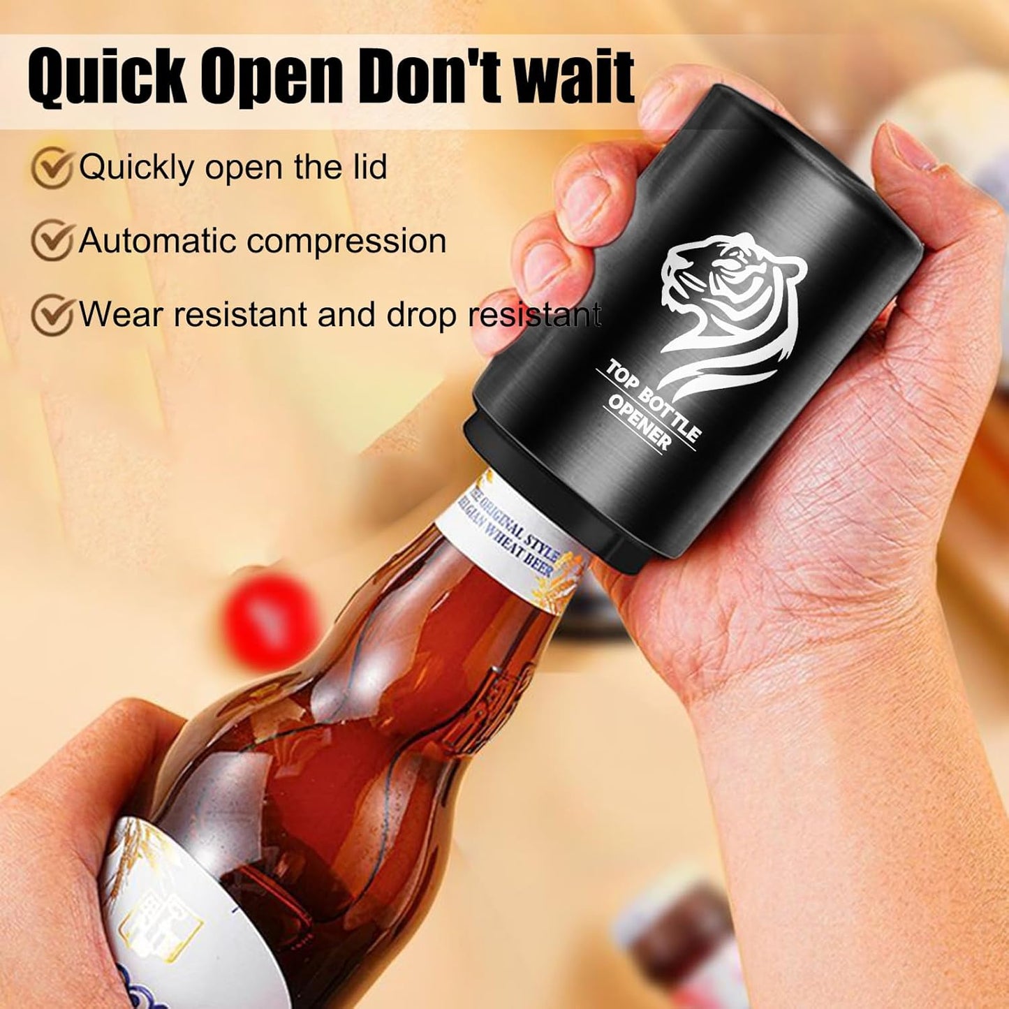 Push Down Bottle Opener,Automatic Beer Openers,Premium Bottle Opener Stainless Steel Bottle Cap Mover Magnetic Corkscrew, Beer Bar Accessories Gifts for Him BF,Can Openersfor Home Picnic Camping
