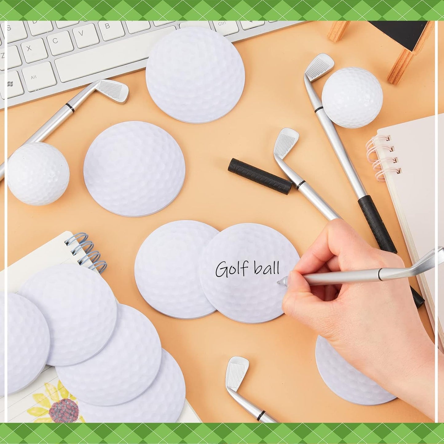 Estune 48 Pack Golf Ballpoint Pen and Pads Golf Sticky Notes Cool Golf Party Favors Mini Decorative Golf Pens Funny Sports Golfing Club Props Black Gel Ink for Office Coworkers Stationery Gift Supply