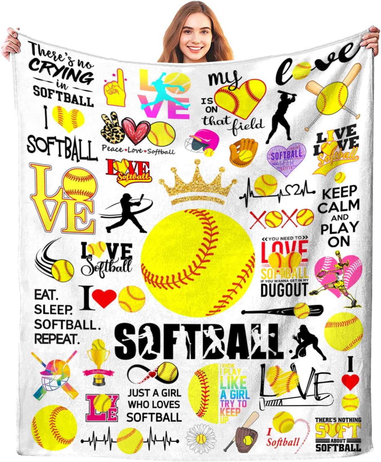 Softball Blanket Soft Cozy Flannel Softballs Throw Blankets Bedding Softball Lovers Merch Gifts for Boys Girls Women Adults Gifts 50"X40"