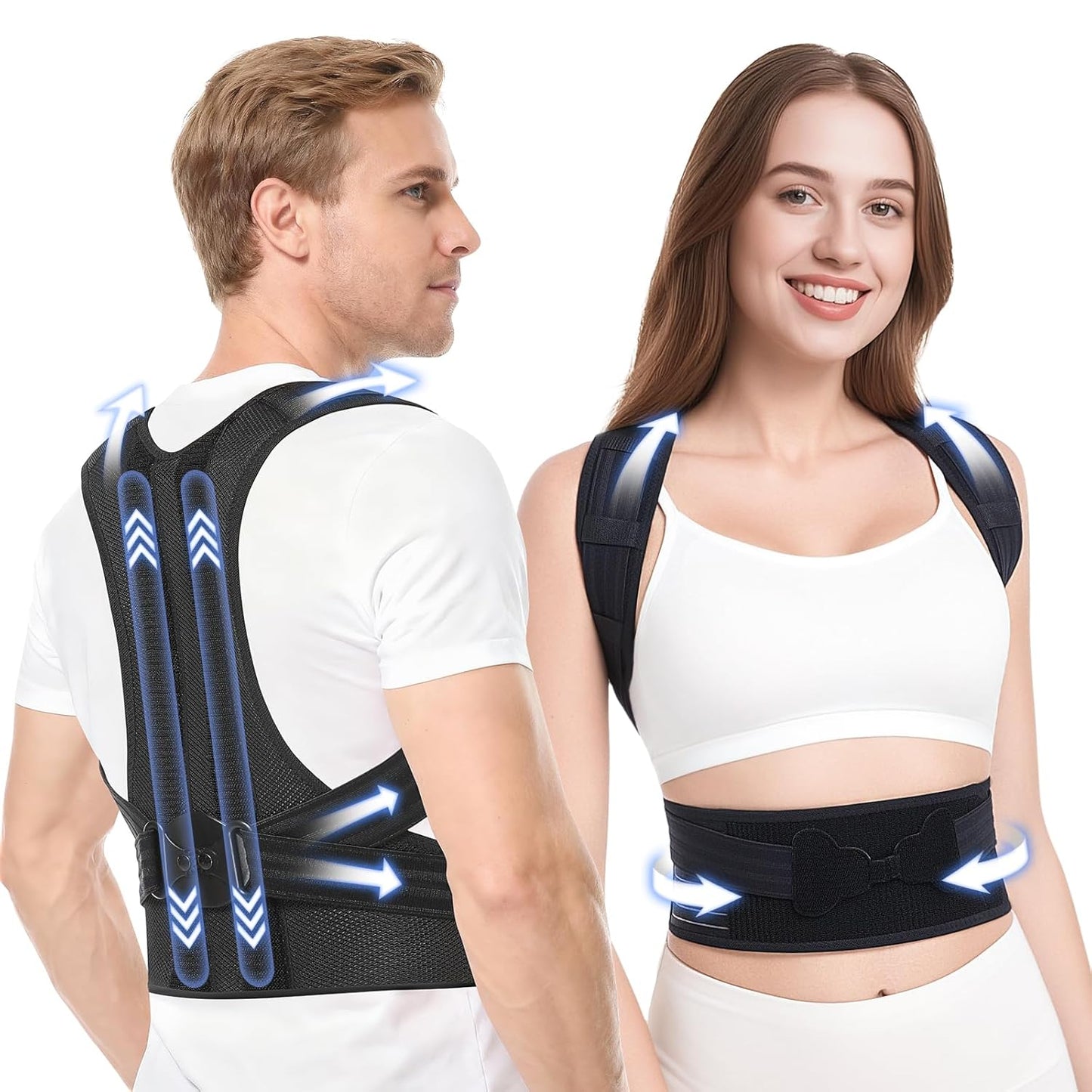 babaka Posture Corrector for Women and Men, Adjustable Full Back Support, Upper and Lower Back Pain Relief, Back Brace, Shoulder Straightener, Scoliosis, Hunchback, Thoracic, Spine Corrector (Medium, Waist: 28''-36'')