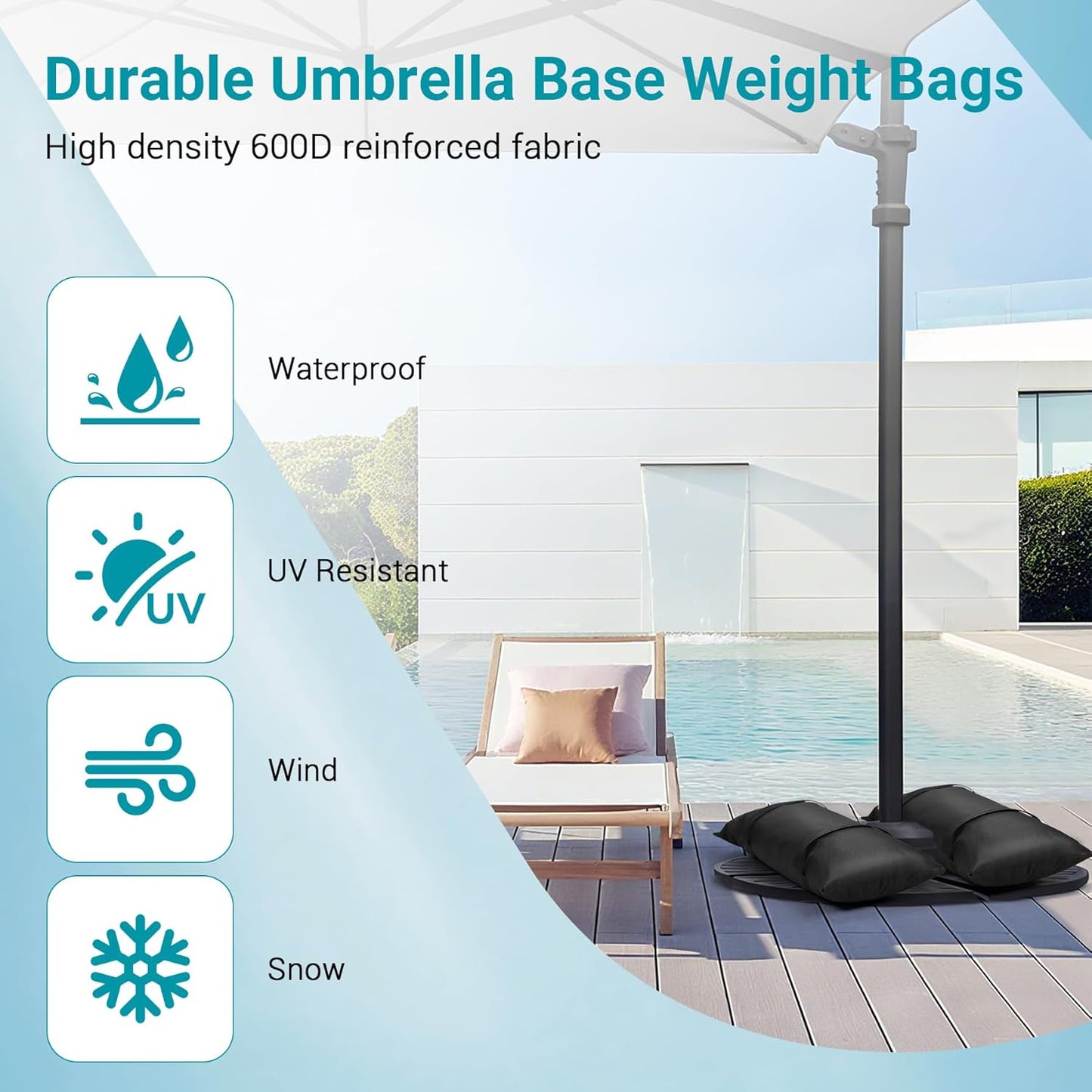 Umbrella Base Weights Fillable Sandbags, 2 Packs Sand Bags for Weight, Outdoor Weatherproof Heavy Duty Weight Sandbag for Furniture Umbrella Stand Garden Cantilevers Poolside Accessories