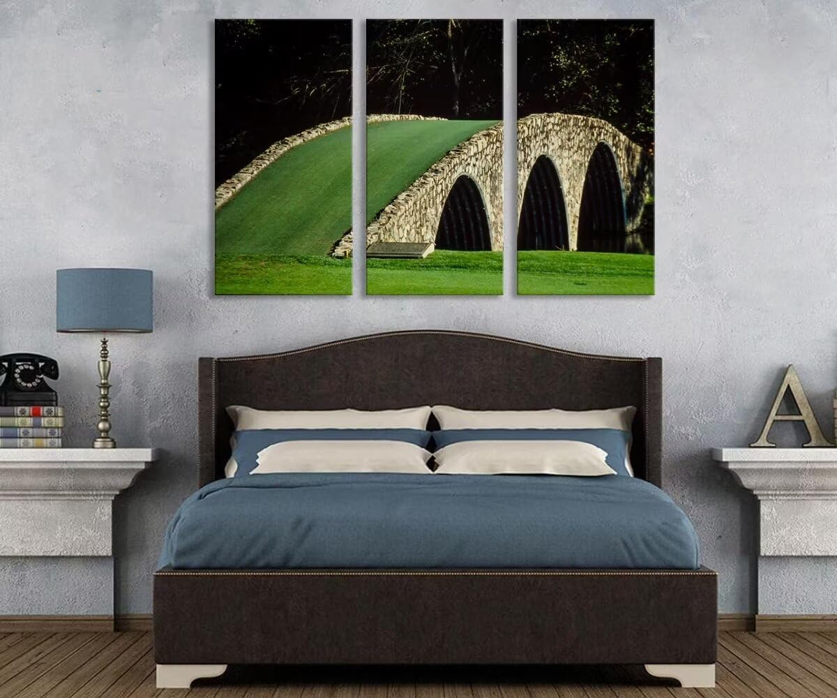 Augusta National Golf Course Wall Art for Living Room Bedroom Bathroom Home Decorations Golf Art Augusta Golf Course 12th Hole Pictures Posters Canvas Prints Framed Ready to Hang(12''W x 24''H x3)
