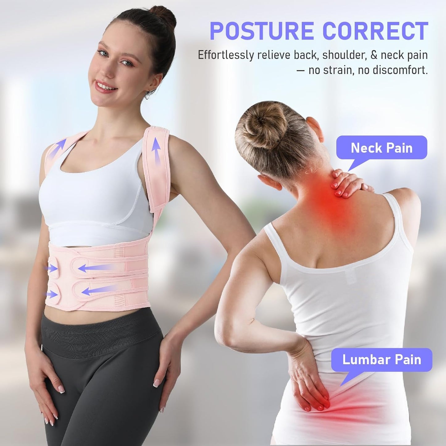 Posture Corrector for Women and Men, Back Brace with Full Back Support, Adjustable Shoulder Straightener for Upper & Lower Back Pain Relief, Scoliosis, Hunchback (Large, Pink)