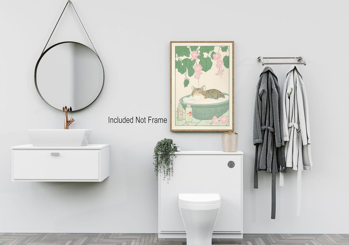 Vintage Tabby Cat in The Bathtub Posters Funny Bathroom Wall Art Cute Animal Lover Canvas Prints Japanese Aesthetic Neutral Minimalist Wall Decor for Dorm Restroom 12x16in Unframed
