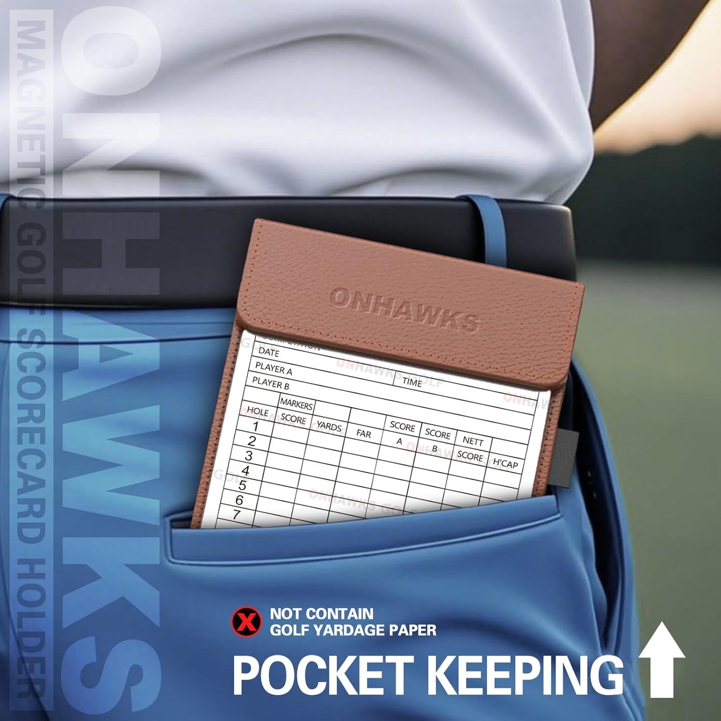 Golf Magnetic Yardage Book Cover & Leather Scorecard Clover,Golf Accessories for Men,Magnet Book Case for Back Pocket
