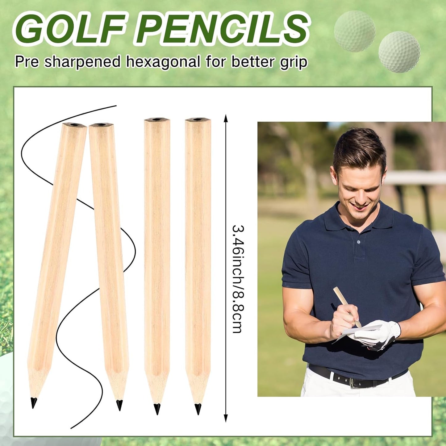 Yexiya Golf Pencils Bulk Half 2 HB 3.5 Pre Sharpened Hexagonal Yellow Wood Mini Pencils for Party Favors Kids School Classroom Office Supplies(500 Pcs)