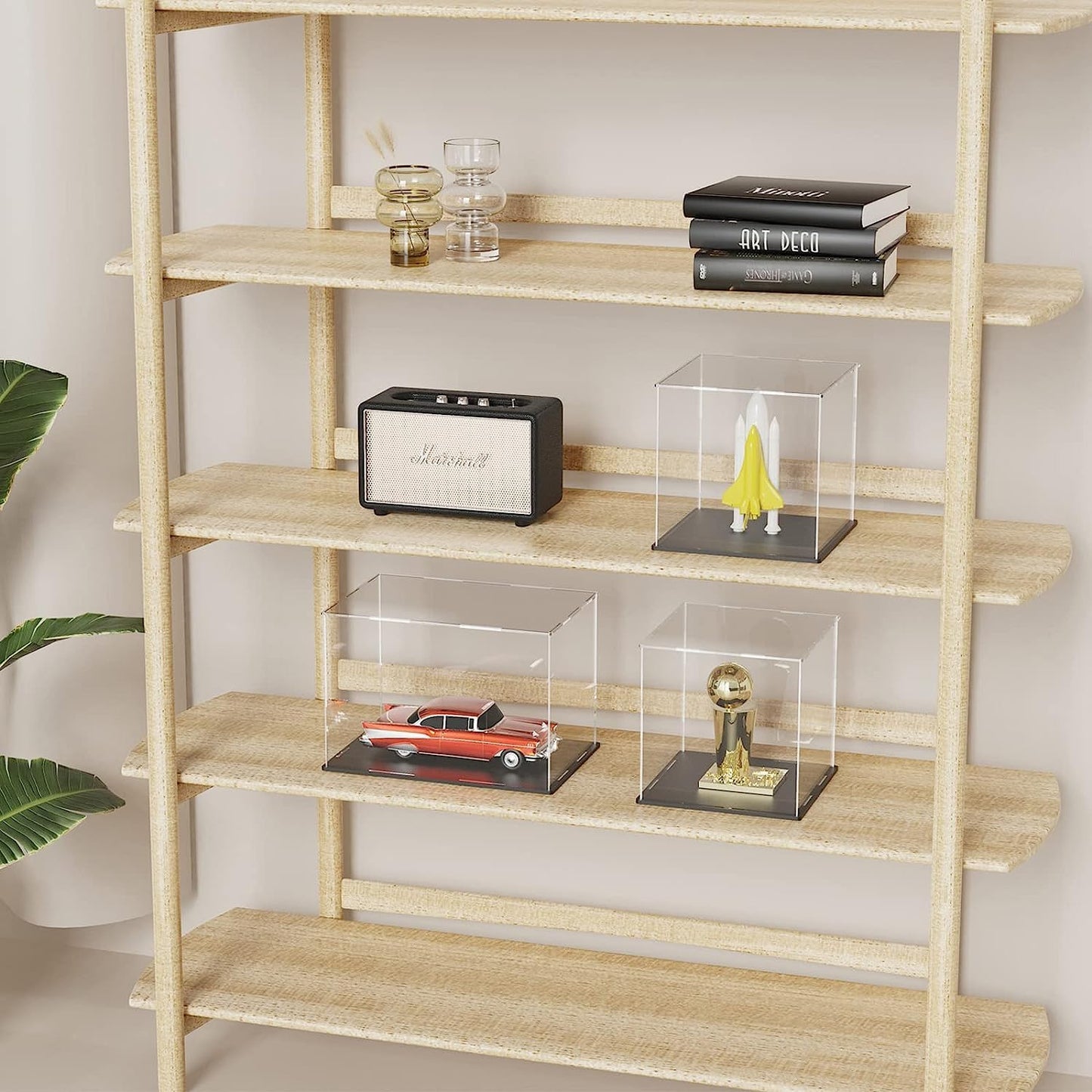 Acrylic Box with Matt Black Base, Simple Self-Assembly Clear Acrylic Display Case, 16x12x10 inch Showcase with Lid for Collections, Figures and Miniture House