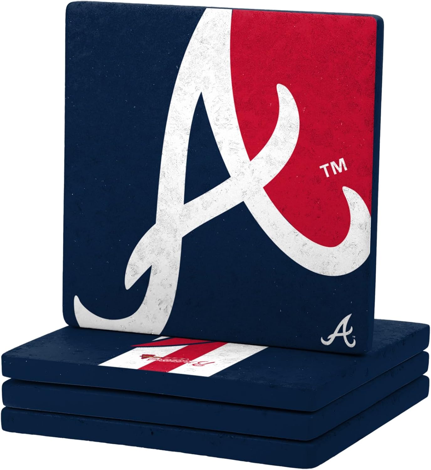 FOCO MLB Official 4-Pack Beverage Drink Ceramic Stone Coaster Set (Atlanta Braves)