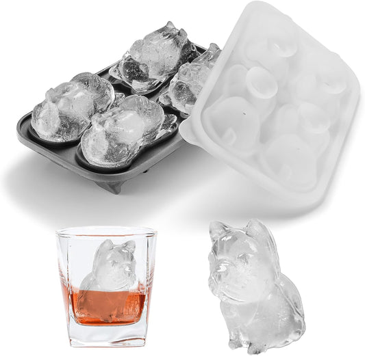 Nax Caki French Bulldog Ice Cube Mold, 4 Hole Fun Shapes Large Frenchie Bull Dog Ice Cube Tray for Whiskey,Cocktail,Bourbon, Cute Novelty French Bulldog Gifts for Decor, BPA Free