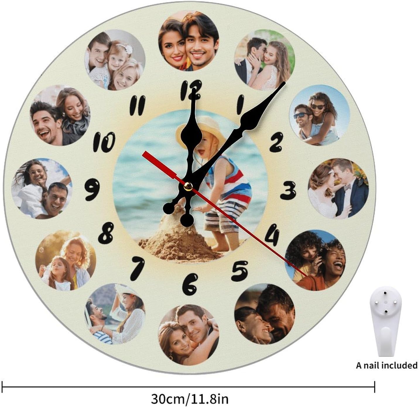 Custom Wall Clock,Personalized Wood Clock add Your Photo/Text,Customizable Silent Round Decoration for Kitchen Bathroom 23.6inch style8