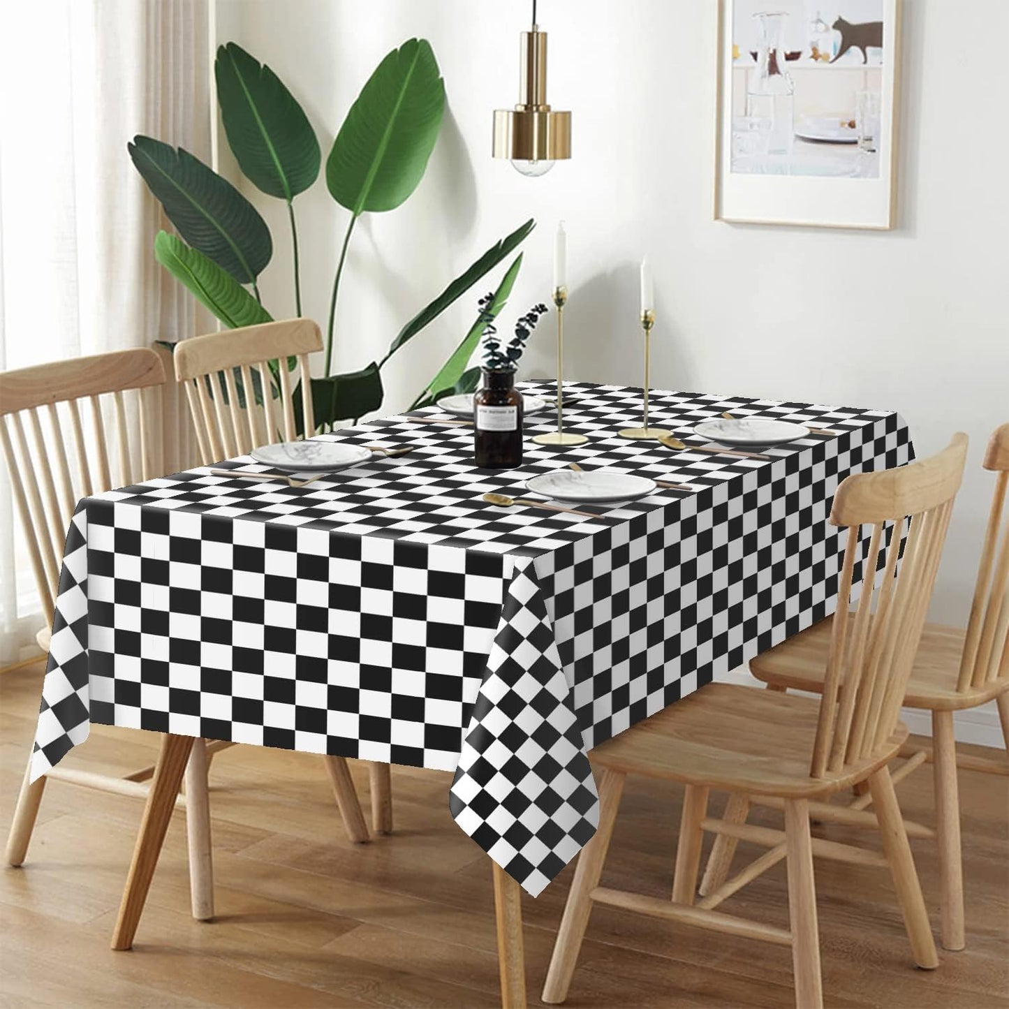 QIKSION Checkered Tablecloth Disposable 6 Pack, 54 x 108 Inch Black and White Checkered Flag Table Cloth for Rectangle Tables, Plastic Table Cover