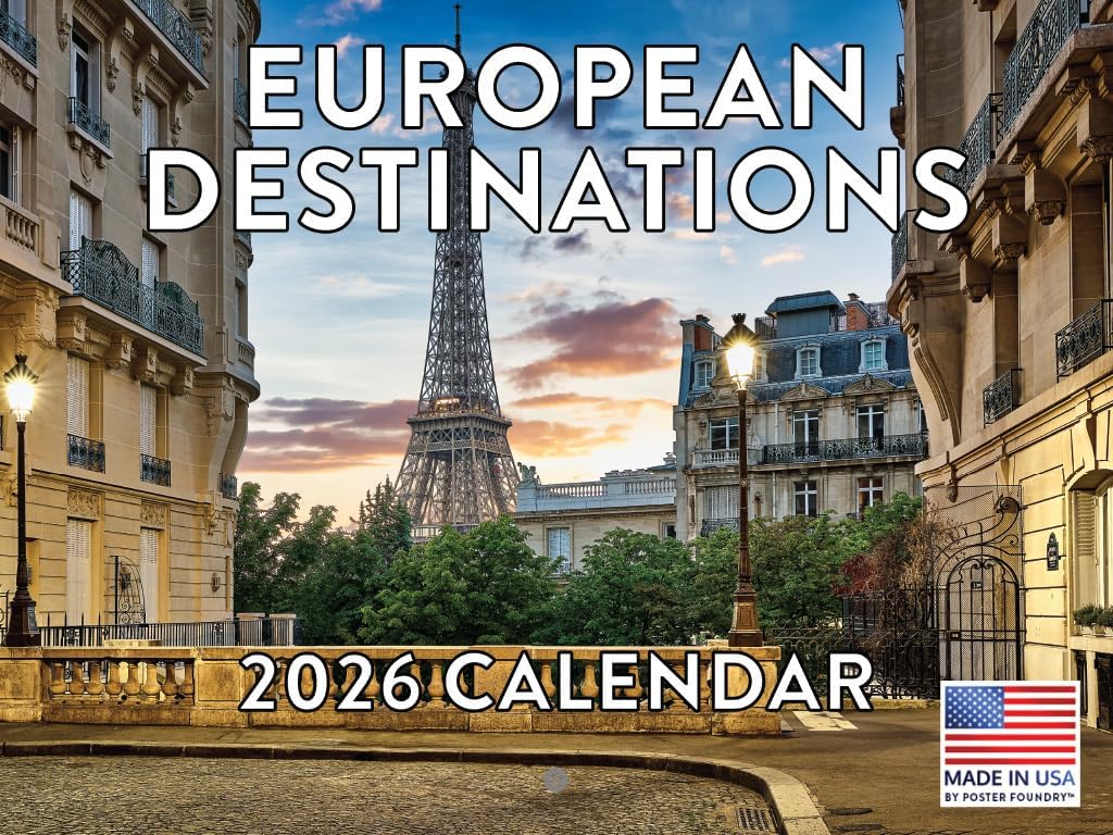 Europe Calendar 2026 European Destinations Travel Monthly Wall Calender 12 Month | American Made In The USA