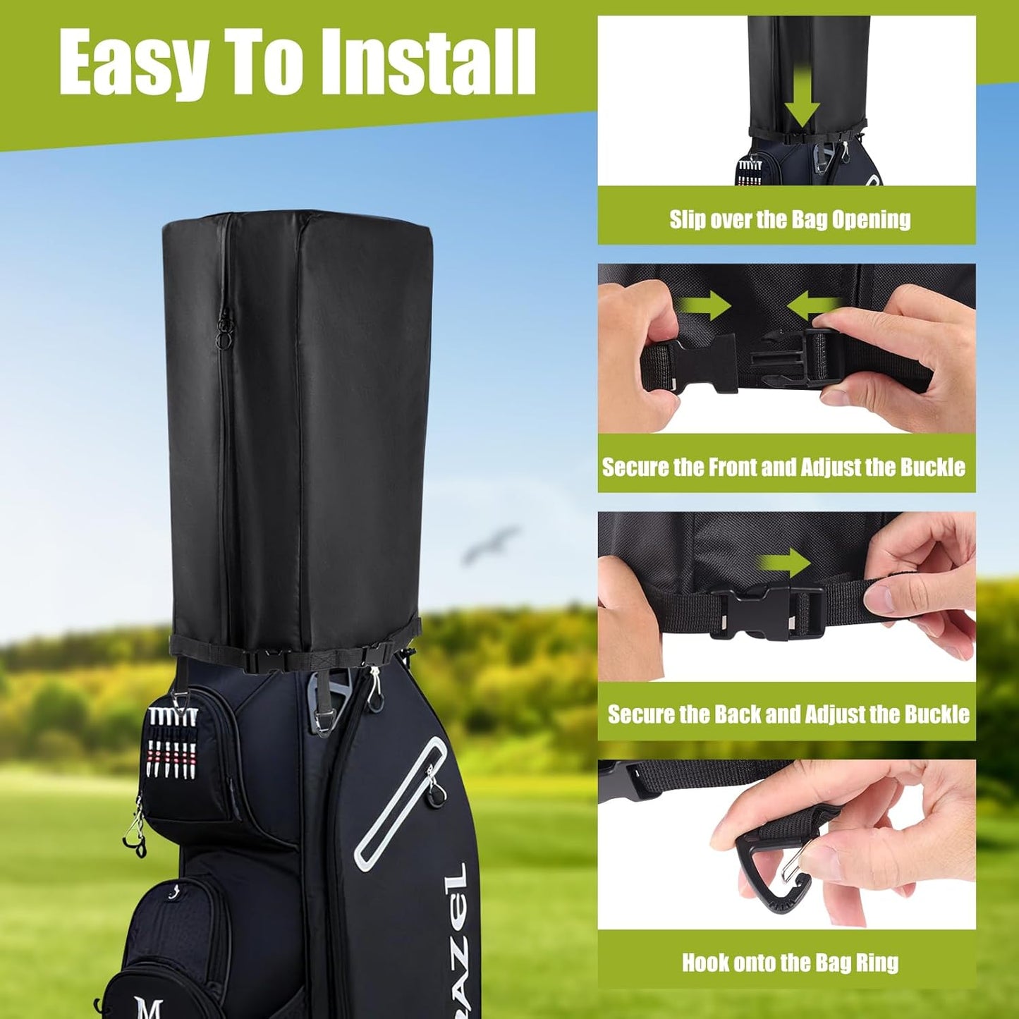 600D Golf Bag Rain Hood Cover with Waterproof Dual Zippers, Golf Bag Top Dust Covers with 2 Elastic Straps and 2 Fixed Straps, fit Most Tour Bags Golf Bags Stand Bags or Carry Cart (13 x 8 x 21 inch)