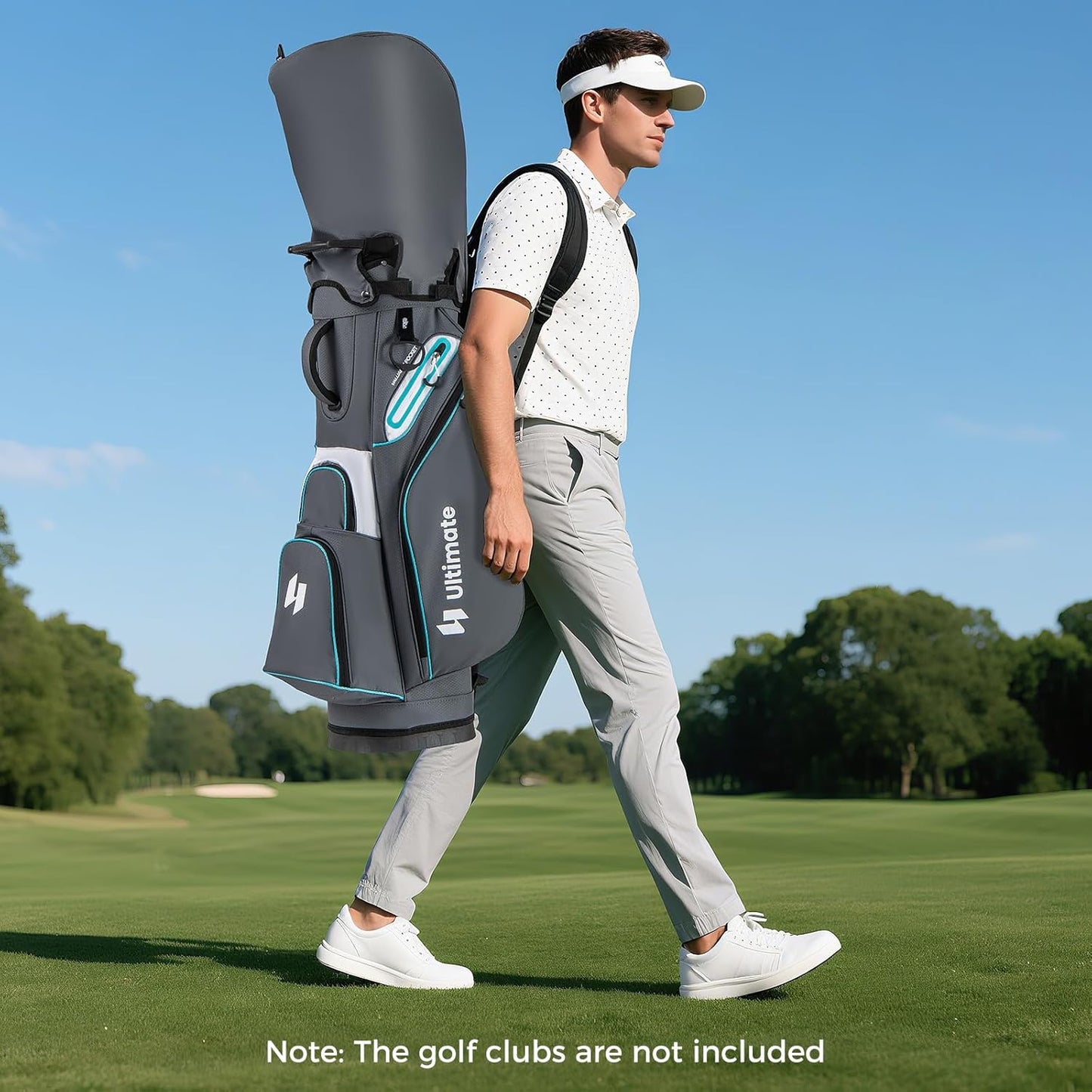 ULTIMATE Golf Cart Bag, Lightweight 14-Way Organizer Divider Top with 6 Pockets, Cooler Pocket, Rain Hood, Adjustable Shoulder Strap and Lift Handles, Portable Golf Club Bag for Men & Women