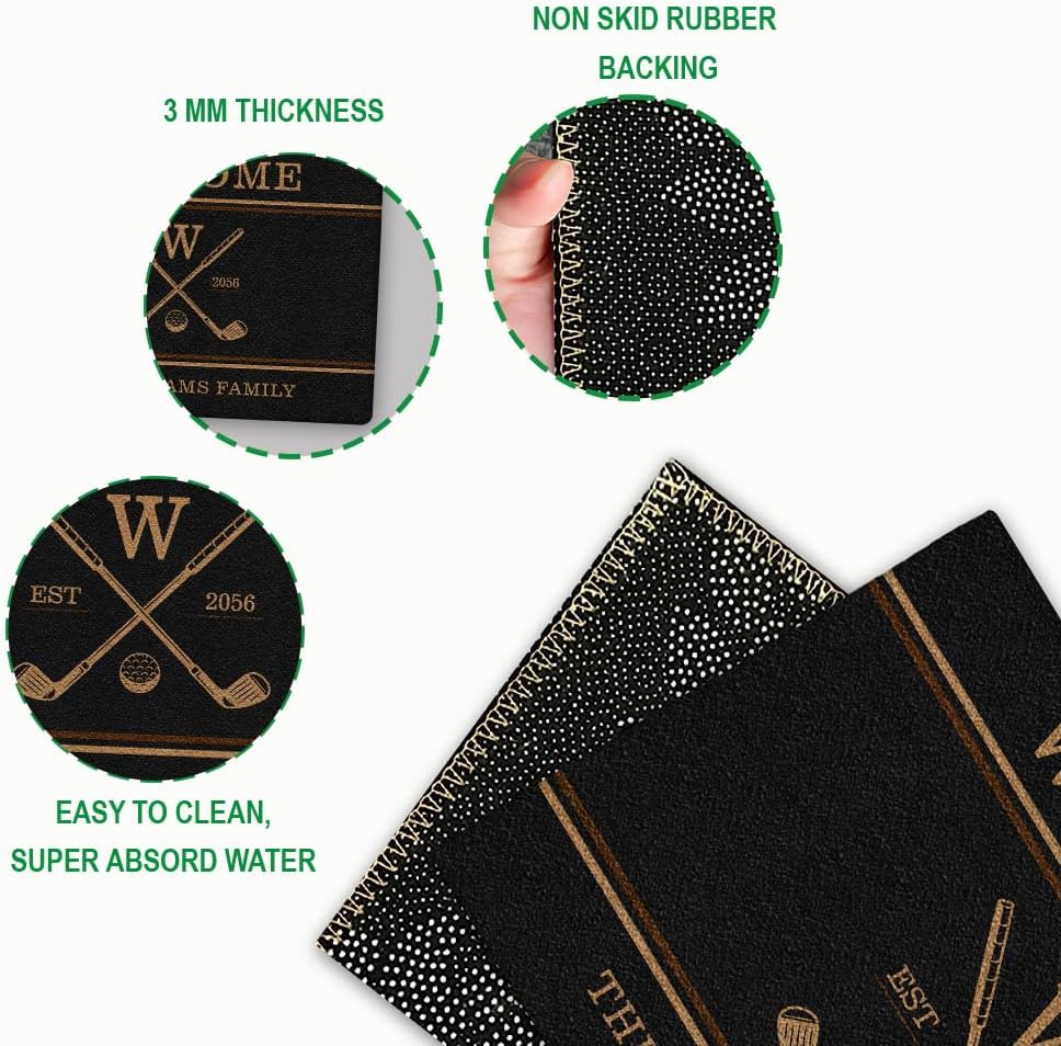Personalized Golf Doormat – Personalized Welcome Mat with Family Name Year – Non Slip Outdoor Entry Rug for Porch, Garage, or Golf Lover Home Decor, for Men (Golf Doormat 04)