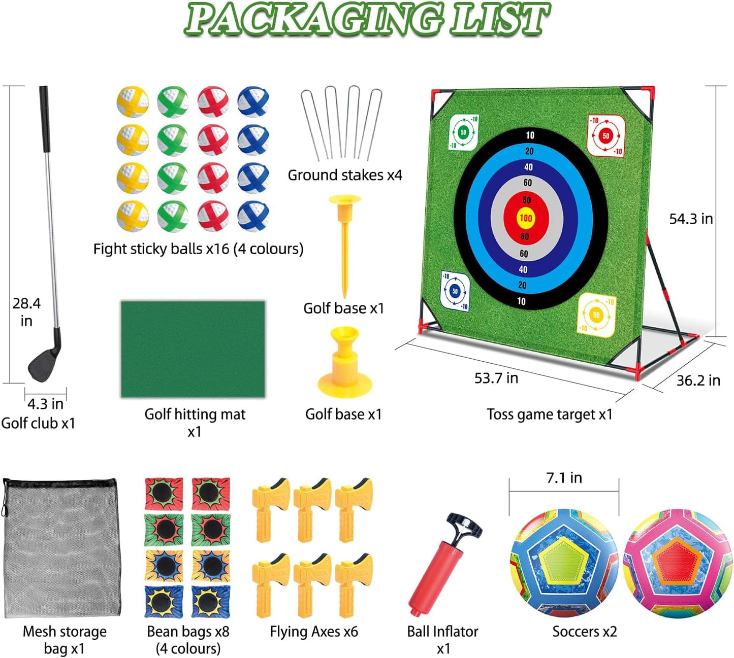 Mostop Golf Chipping Game with Stand - Golf Target Battle Game with Putting Mat, 12 Sticky Balls, 6 Axes, 2 Soccer Balls, 8 Bean Bags, Outdoor Golf Yard Game for Chipping Practice for Dads Golfers