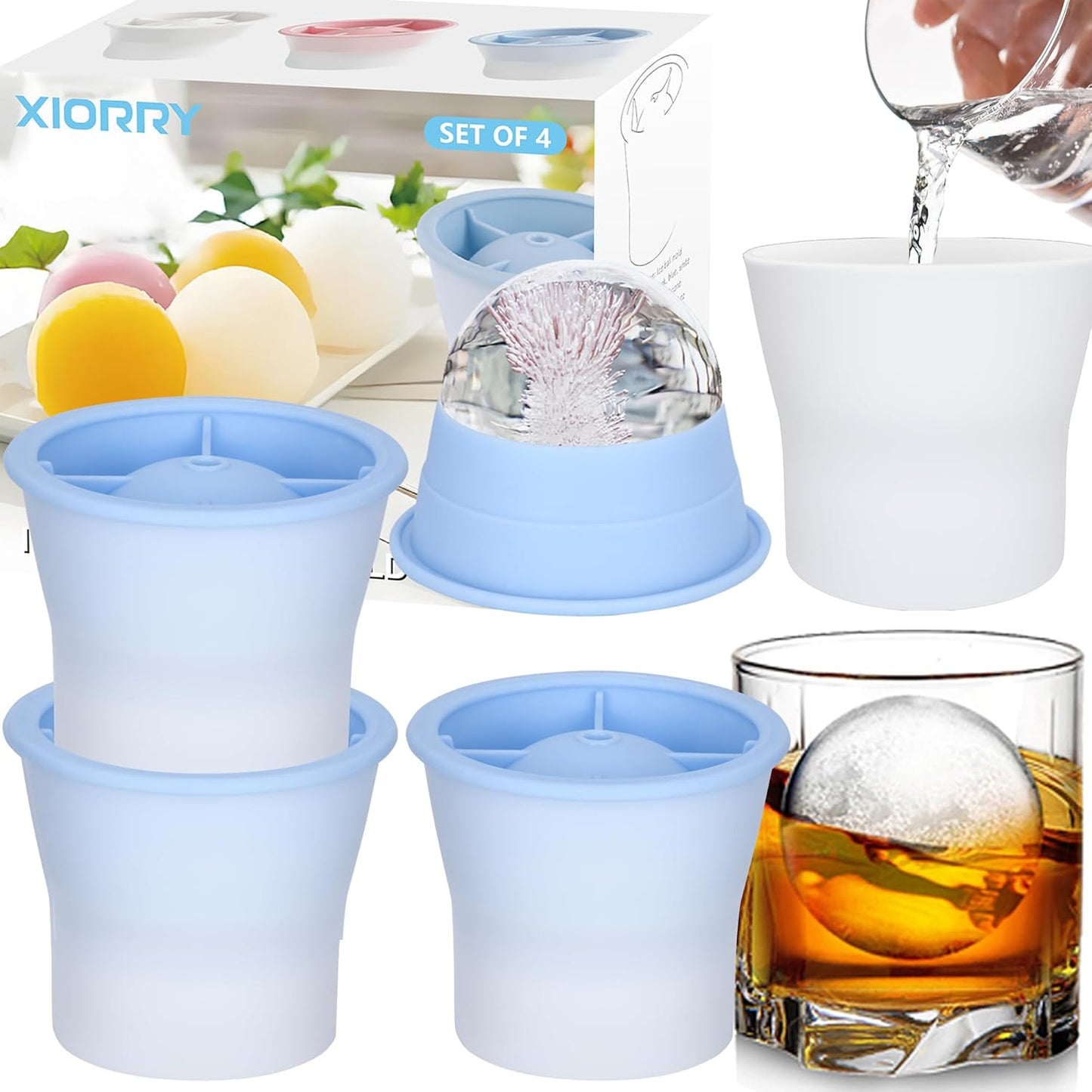 (2025 Upgrade) Ice Molds 4 PCS, Silicone Sphere Ice Mold Maker, Stackable Easy Release Circle Ice Cube Mold with Lids, Spherical Ice Makers with Lids for Whiskey, Cocktails, Bourbon, and Drinks