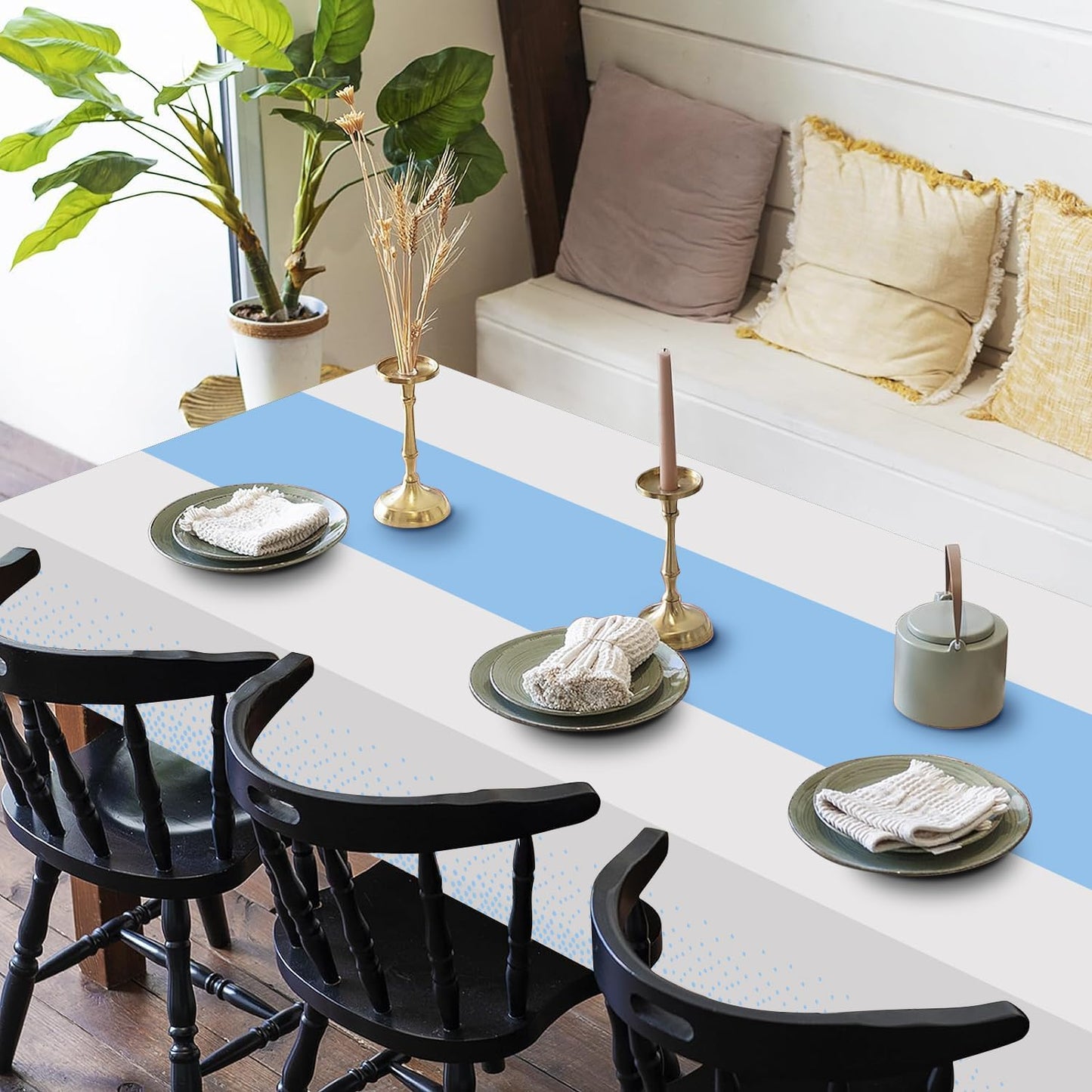 8 Pack 2in1 Disposable Plastic Tablecloths 54" x 108" White and Baby Blue Dot Party Table Cloth Rectangle Table Cover for Wedding Birthday Baby Shower Anniversary Christmas New Year Party Decorations