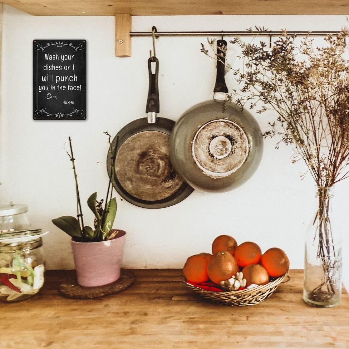 Kitchen Signs Wall Decor Funny Metal Tin Sign Kitchen Sets For Home Decorations Wash Your Dishes Or I Will Punch You In The Face Love Mom Coffee Bar Signs Decor House Rules Clean Your Dishes Sign