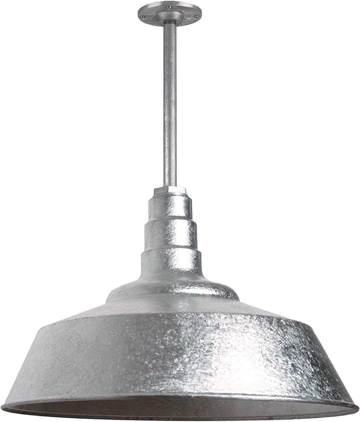 Steel Lighting Co. Manhattan Warehouse Light | Ceiling Mounted Pendant | 20 inch Dome | 12 inch Stem | Large Steel Barn Light Made in America | Galvanized Exterior/Galvanized Interior